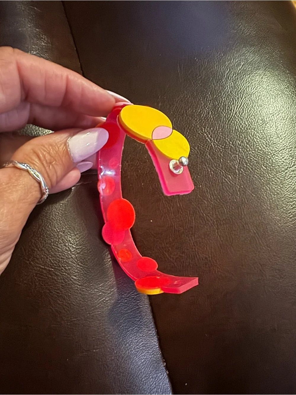Colorful Dot Stretch Bracelet - Pink Base with Yellow & Orange Dots